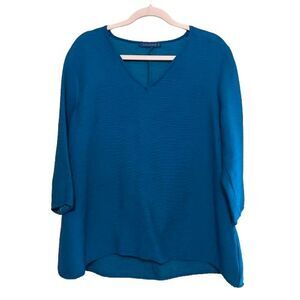 Cut Loose Tunic Top Womens Medium Blue Relaxed Textured Cotton Rayon Lagenlook